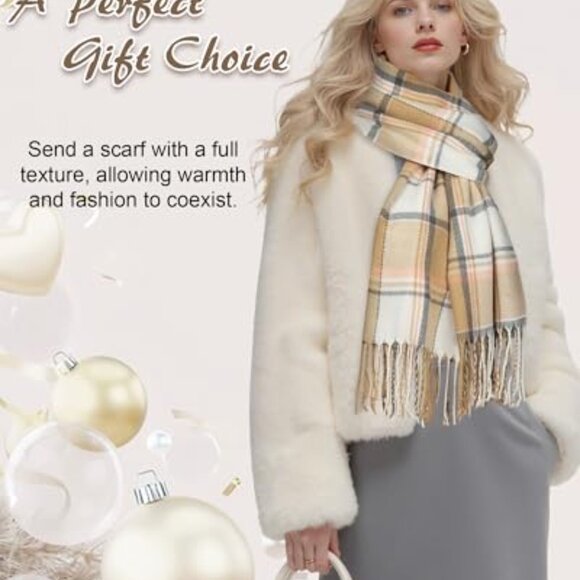 Oversized Plaid Winter Scarf Soft Cashmere-Like Acrylic Warm Shawl Wrap - Picture 7 of 8